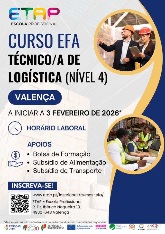 In&iacute;cio do Curso EFA &ndash; T&eacute;cnico/a de Log&iacute;stica (N&iacute;vel 4)